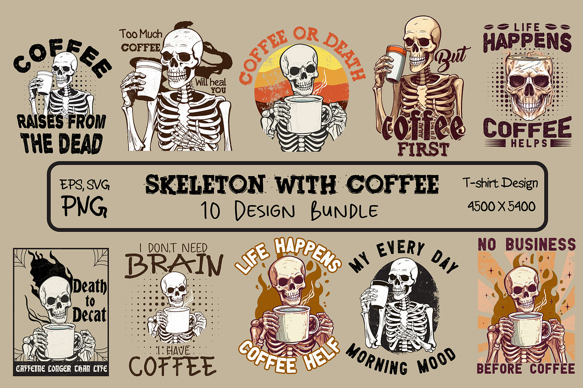 Skeleton With Coffee T-shirt Design, a Food Illustration by DesignByShahadat (Photo 2 of 3)