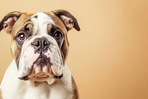 Studio portrait of a brown and white Bulldog with wrinkled face, an Animal Photo by José Manuel Gelpi