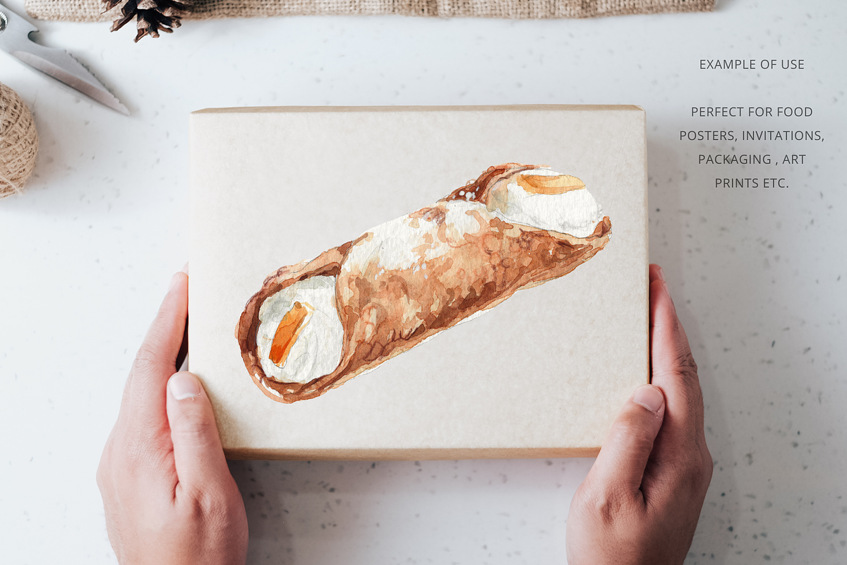 Orange Cannolo Watercolor Clipart, a Food Illustration by Kolorata Art (Photo 3 of 3)