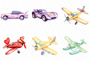 Watercolor  Transport Car Airplane, an Illustration by Watercolor design (Thumbnail 3 of 11)