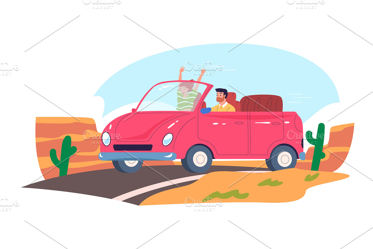 People in cabriolet. Happy woman man, a Transportation Illustration by Stock-Smart-Start