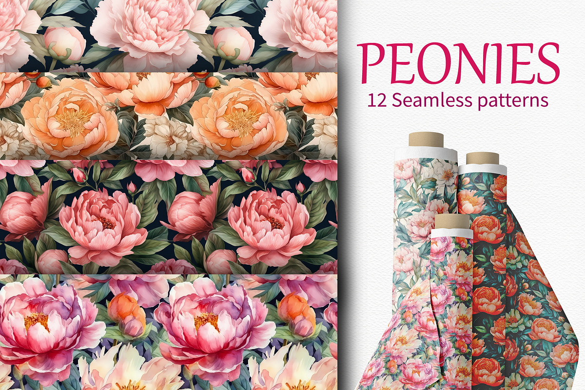 Peony Flowers Seamless Patterns, a Pattern Graphic by ArtIrisArt (Photo 1 of 12)