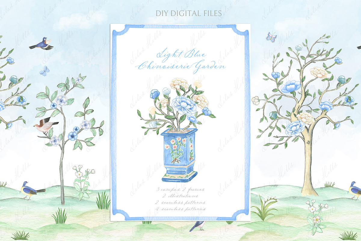 Chinoiserie Garden Toile Light Blue, a Graphic by LABFcreations (Photo 1 of 7)