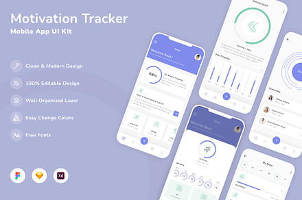 Motivation Tracker Mobile App UI Kit, an UI Kit Template by Betush
