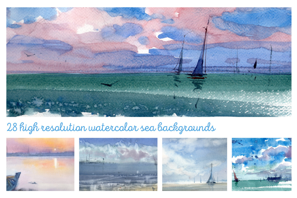 Watercolor Sea Backgrounds, a Texture Graphic by ivanushka-art (Photo 5 of 5)