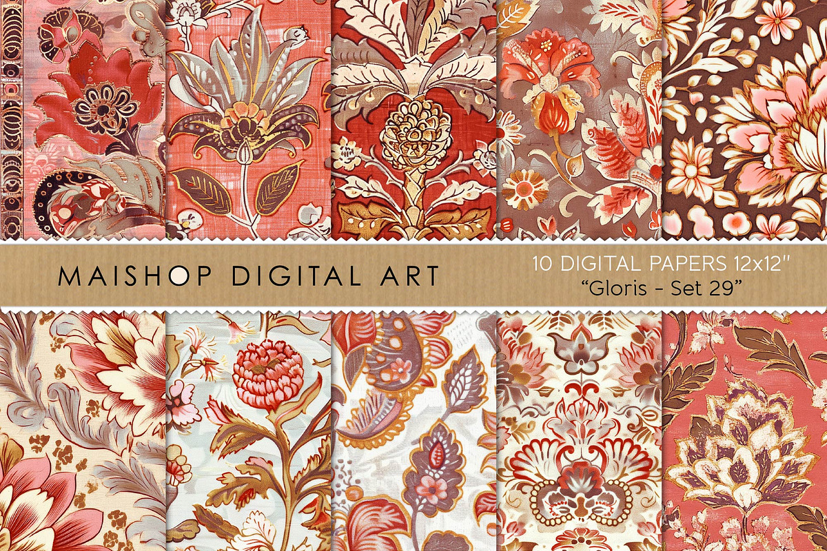 Crimson Red Indian Seamless Patterns, a Pattern Graphic by Maishop (Photo 1 of 8)