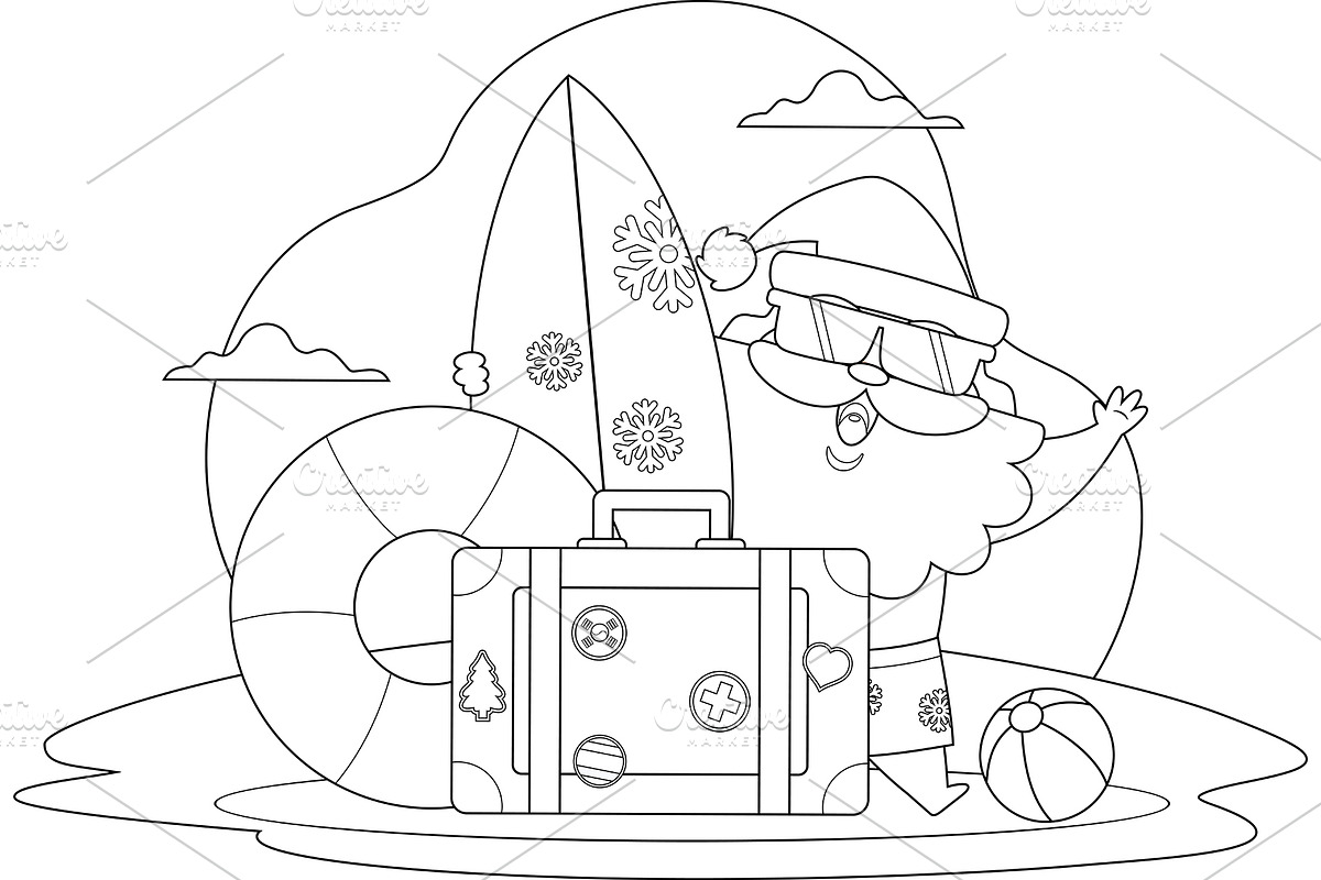 Summer Santa Claus Coloring Page, an Illustration by HitToon