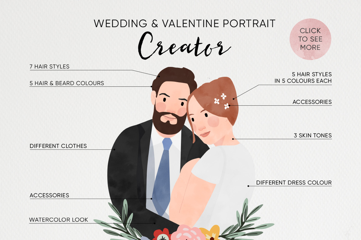 Wedding & Valentine Portrait Creator, a Decorative Illustration by Tabita's shop (Photo 2 of 8)