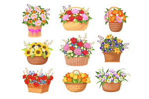Cartoon flowers basket. Flowers, an Object Illustration by Stock-Smart-Start