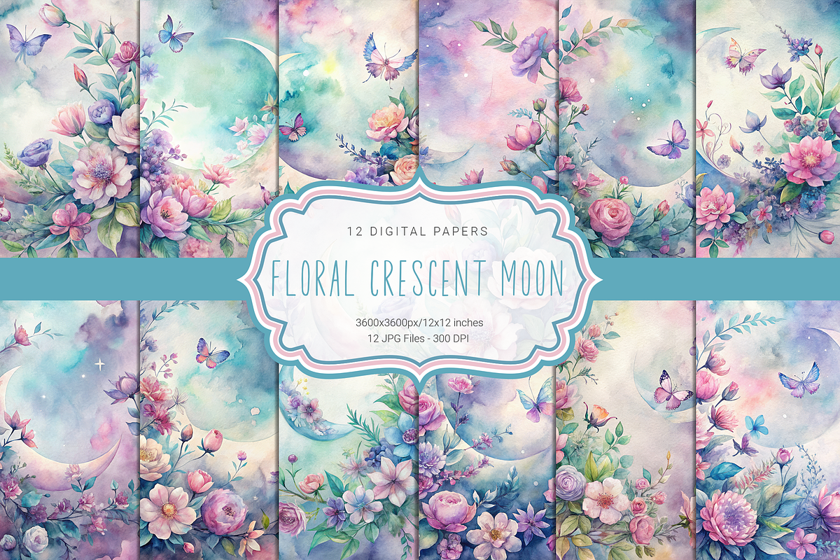 Floral Crescent Moon, a Background Graphic by Curve Design (Photo 1 of 7)