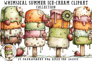 Whimsical Summer Ice-Cream Clipart, an Illustration by OK Design