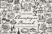 Brunch Clipart, Champagne Doodle Art, a Food Illustration by The October Creative (Thumbnail 1 of 13)