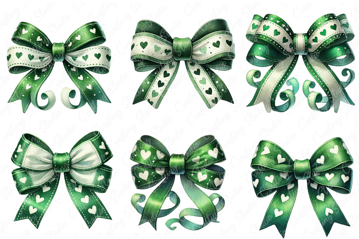 St Patrick's Day Heart Coquette Bow, an Illustration by Watercolor design (Photo 3 of 4)