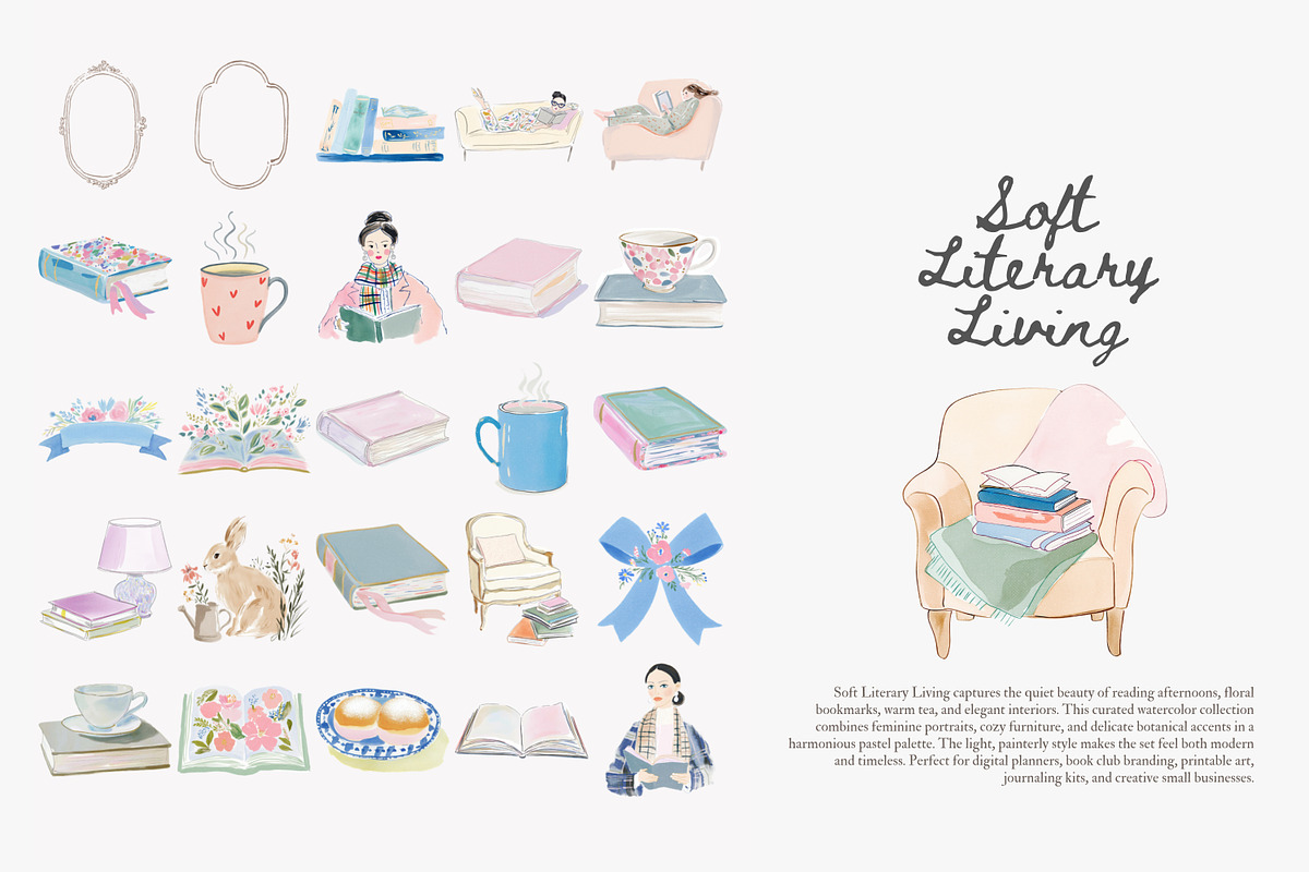 Soft literary living clipart bundle, a Decorative Illustration by Patishop Art (Photo 7 of 8)