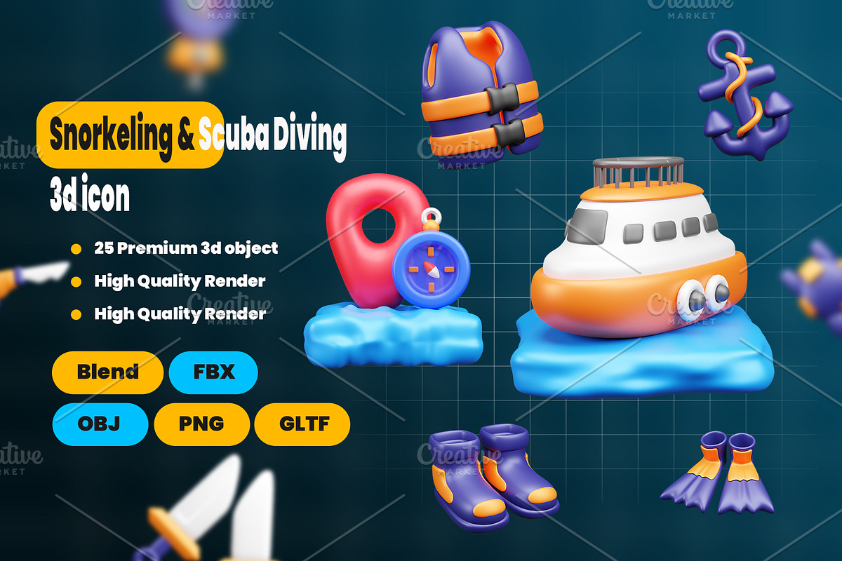 Snorkeling & Scuba Diving 3d Icon, an Object 3D Model by Ui Stock (Photo 1 of 6)