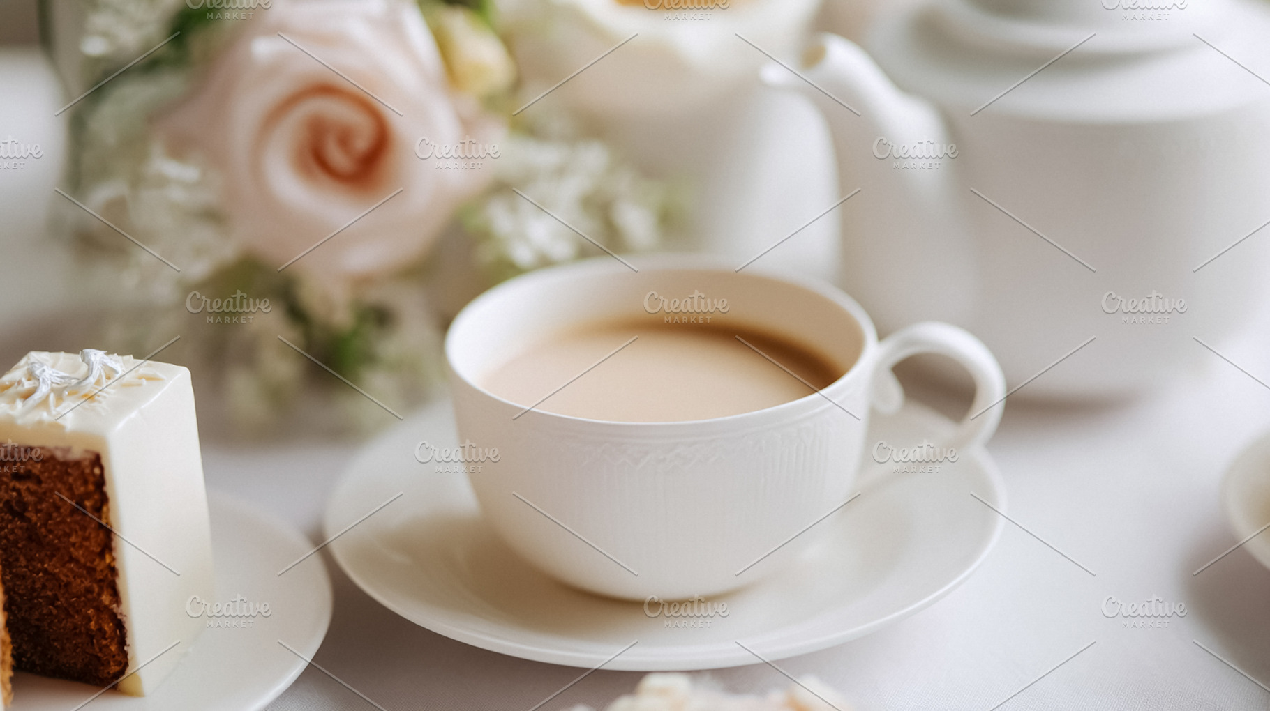 Afternoon tea setting featuring a beautifully decorated cake sli, a Photo by Studio ANNA