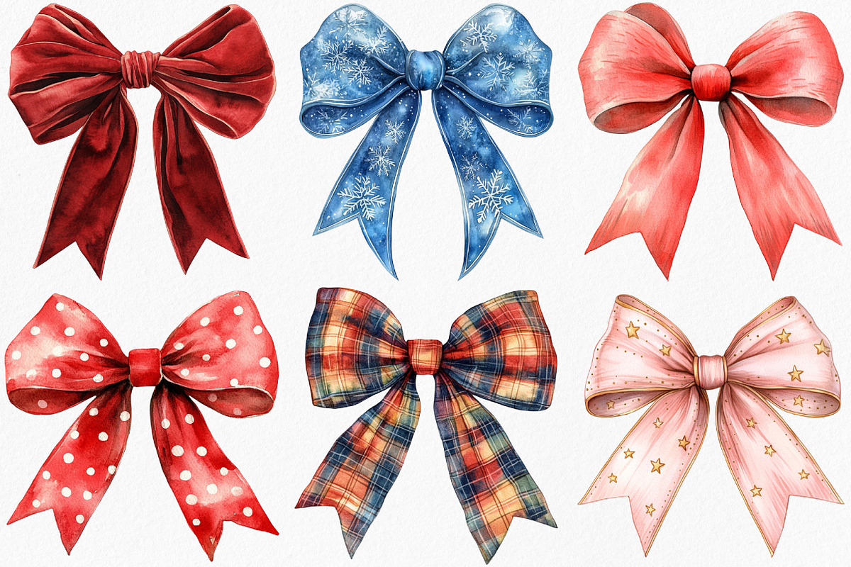 Watercolor Christmas Bow Clipart, an Illustration by Canvas Craft (Photo 4 of 8)
