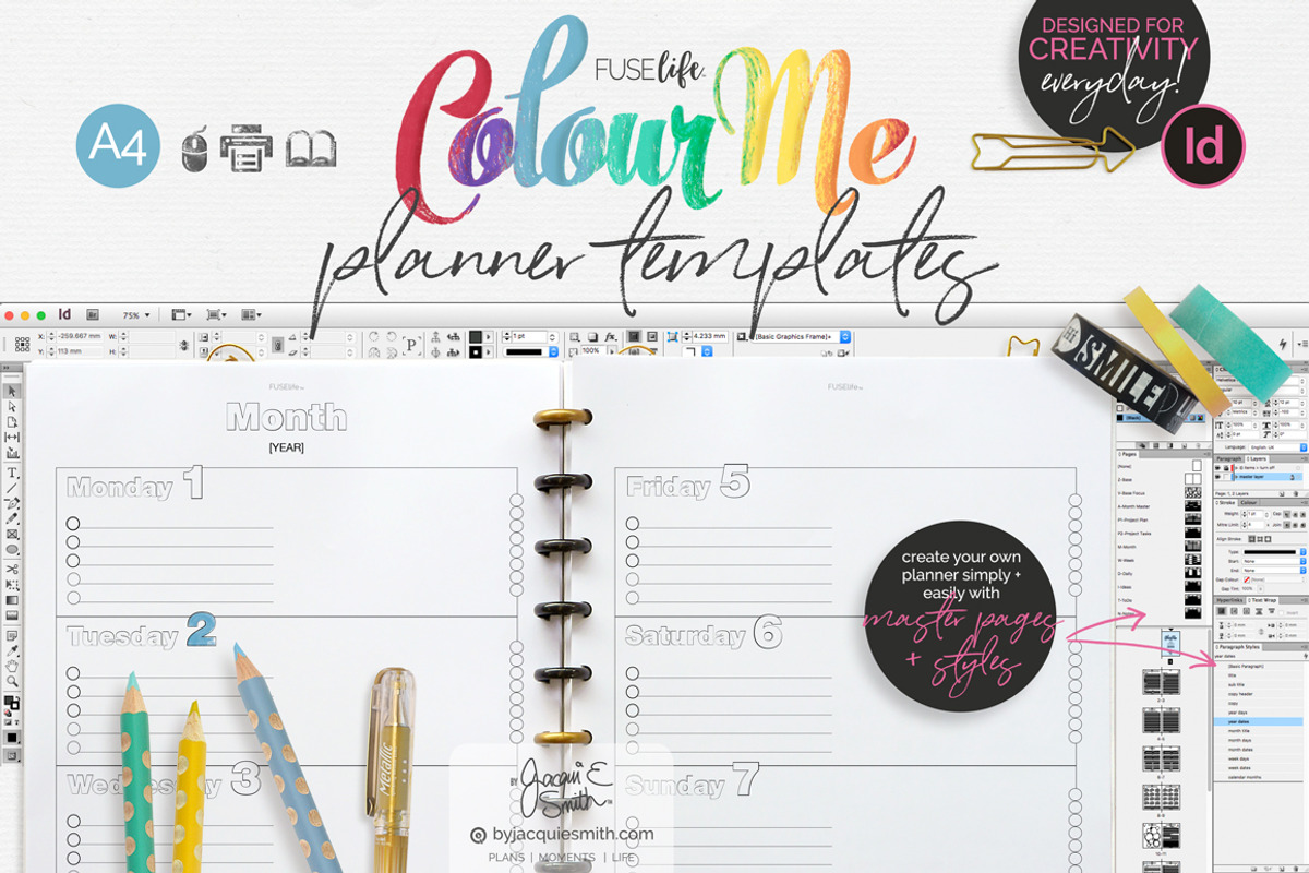 A4 Indesign Planner Template ColorMe, a Stationery Template by WhiteSpace Design Studio (Photo 1 of 5)