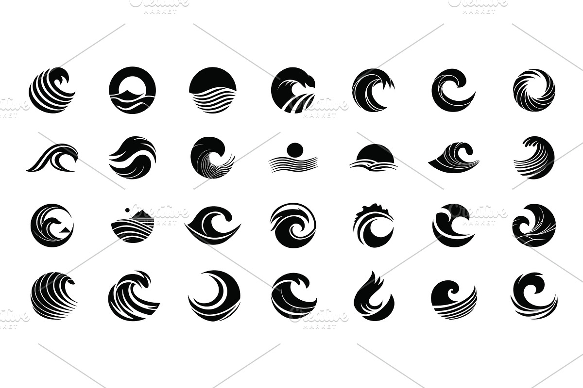 Waves logo set. wave monochrome sign, an Illustration by Stock-Smart-Start