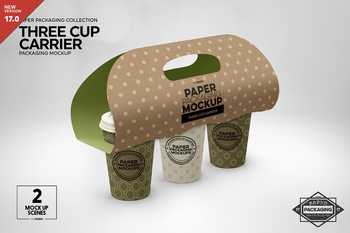 Three Cup Paper Carrier Mockup, a Cups & Container Mockup by INCDesign (Photo 1 of 12)