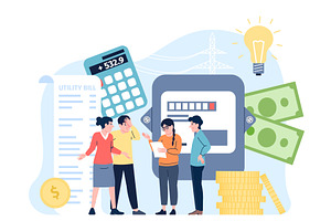 Electricity bills. People look on, a Person Illustration by LadadikArt