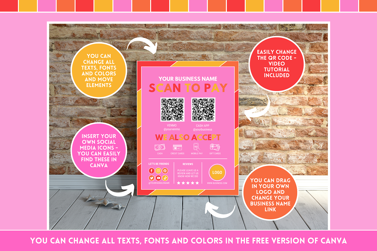 Colorful Scan to Pay Sign, a Stationery Template by SunshineStudioBoutique (Photo 9 of 10)