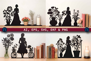Paper Cut Lady with Flowers SVG Bund