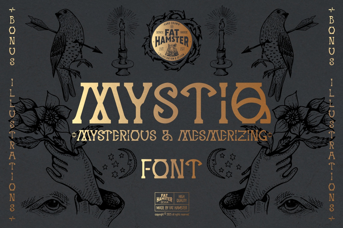 MYSTIQ mysterious display font, a Serif Font by Fat Hamster (Photo 1 of 16)