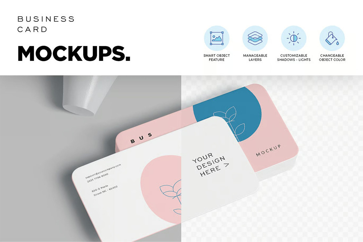 Round Edges Business Card Mockup, an Advertising Mockup by megostudi0 (Photo 4 of 7)