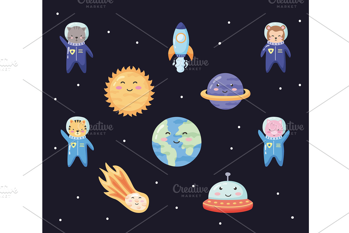 ten space animals icons, an Animal Illustration by studiogstock