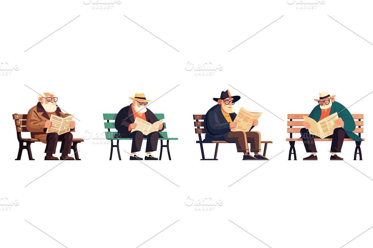 man with newspaper. elderly man in, a Person Illustration by Stock-Smart-Start
