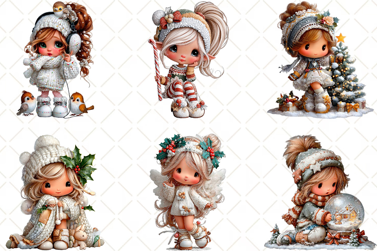 Whimsical Christmas Dolls Clipart, an Illustration by Black Bird Studio (Photo 5 of 6)
