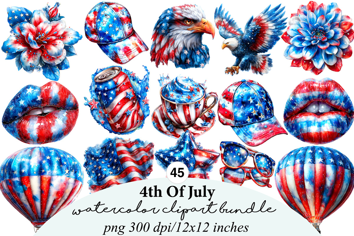 Watercolor 4th Of July Clipart, an Illustration by Digital Artistic99 (Photo 1 of 9)