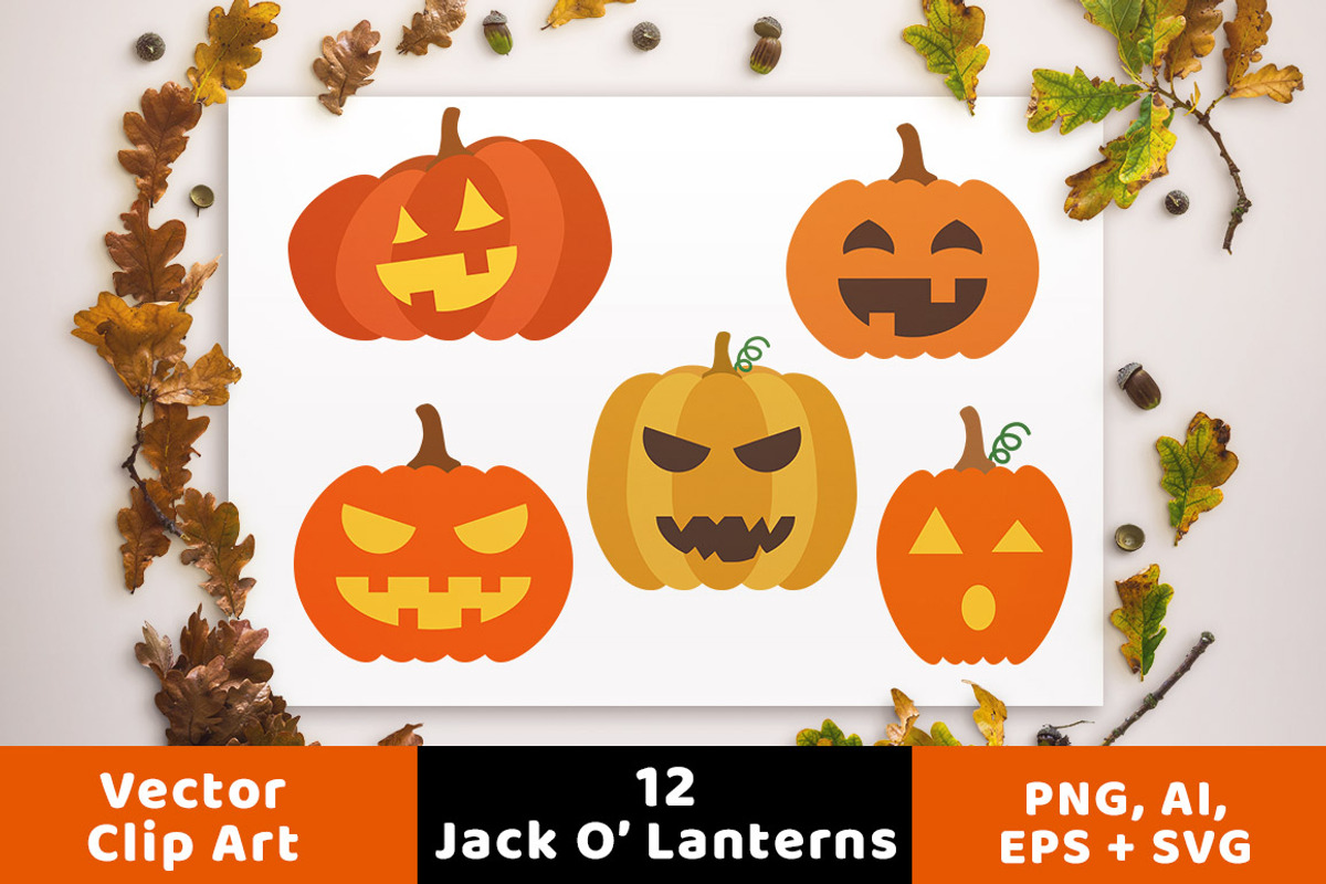 12 Jack O' Lanterns Clipart, an Illustration by The Digital Download Shop (Photo 1 of 3)
