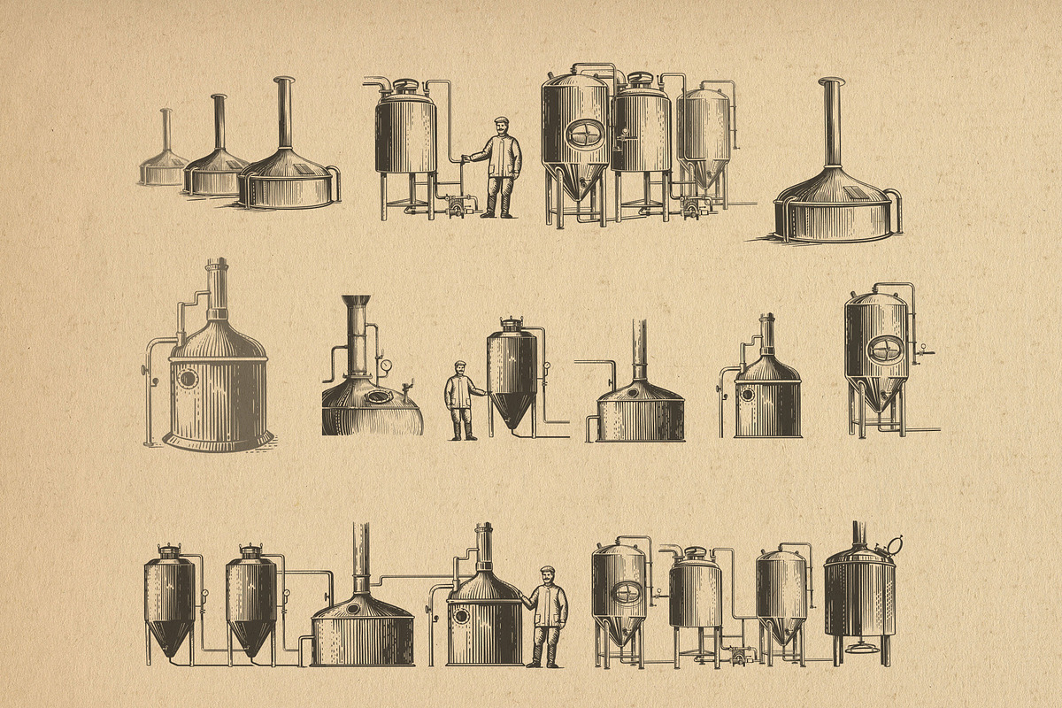 Vintage brewery. Alcohol production., a Food Illustration by bioraven (Photo 13 of 15)