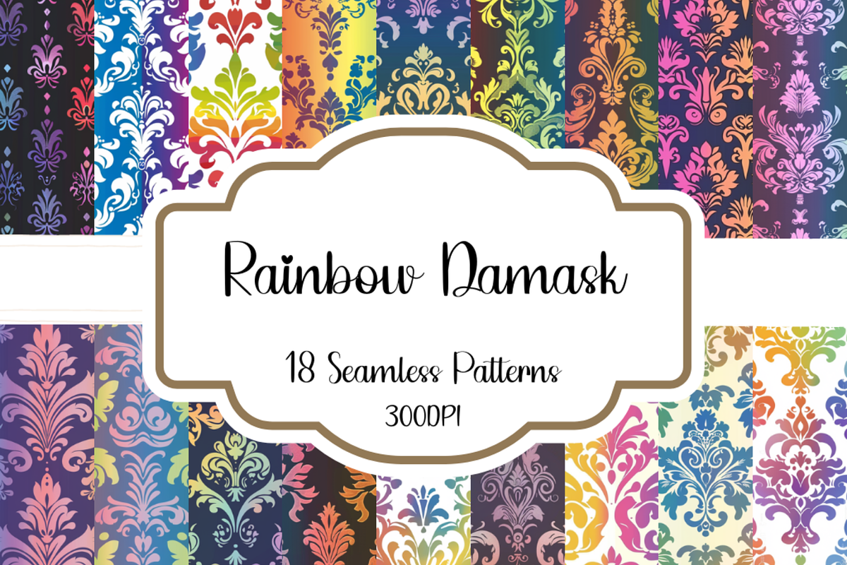 Rainbow Damask Seamless Patterns, a Pattern Graphic by PrintablesByFranklyn (Photo 1 of 4)