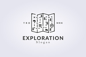 outline folded paper map logo