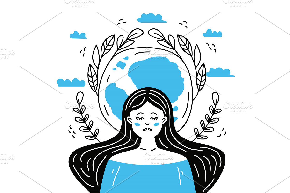 girl and eco friendly line art, a Person Illustration by studiogstock