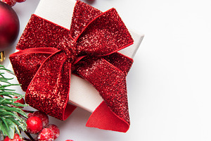Gift box with christmas decorations and copy space, a Holiday Photo by Olena Rudo
