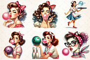 Retro Girl Blowing a Bubblegum Clipa, a Seasonal Illustration by Rose Art (Thumbnail 3 of 4)