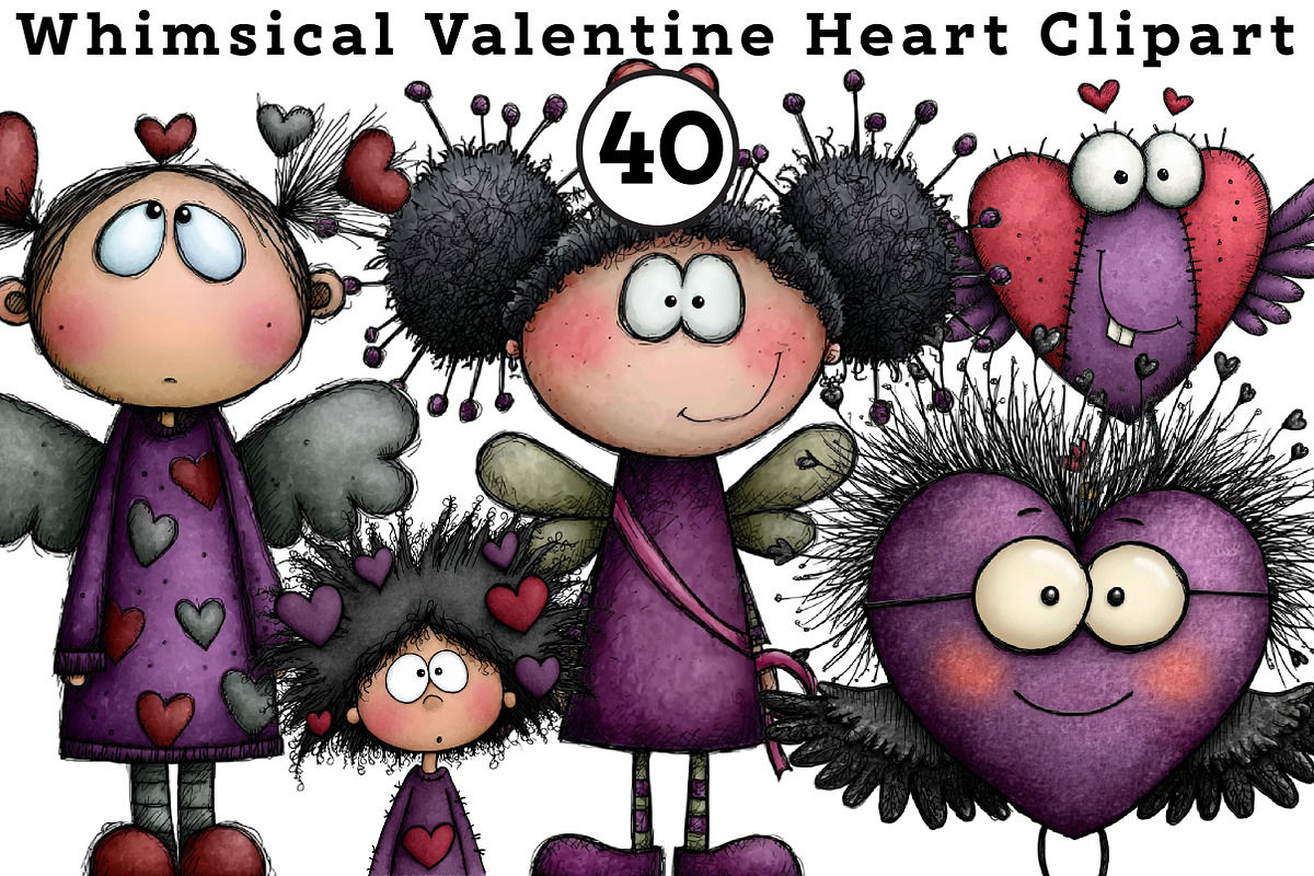Whimsical Valentine Heart Clipart, an Illustration by CreationArt (Photo 1 of 7)