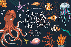 Under the sea. Big graphic set., an Animal Illustration by Red Ink