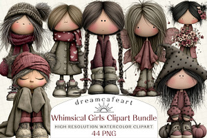 Whimsical Girls Clipart Bundle, an Illustration by DreamCafeArt