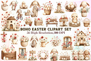 Watercolor Boho Easter Clipart Bundl, an Illustration by Sublimation Artist