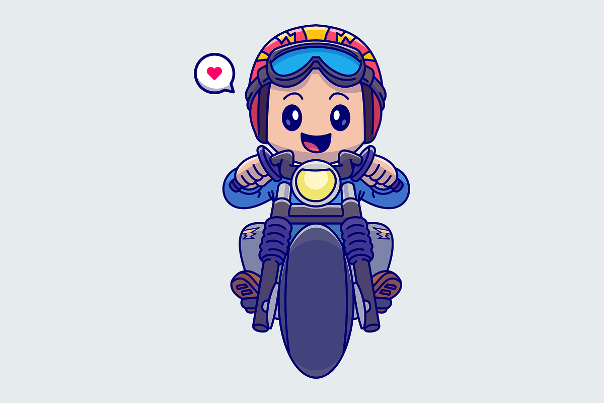 Cute Man Riding Motorcycle Cartoon, a Person Illustration by Catalyst Labs (Photo 1 of 3)