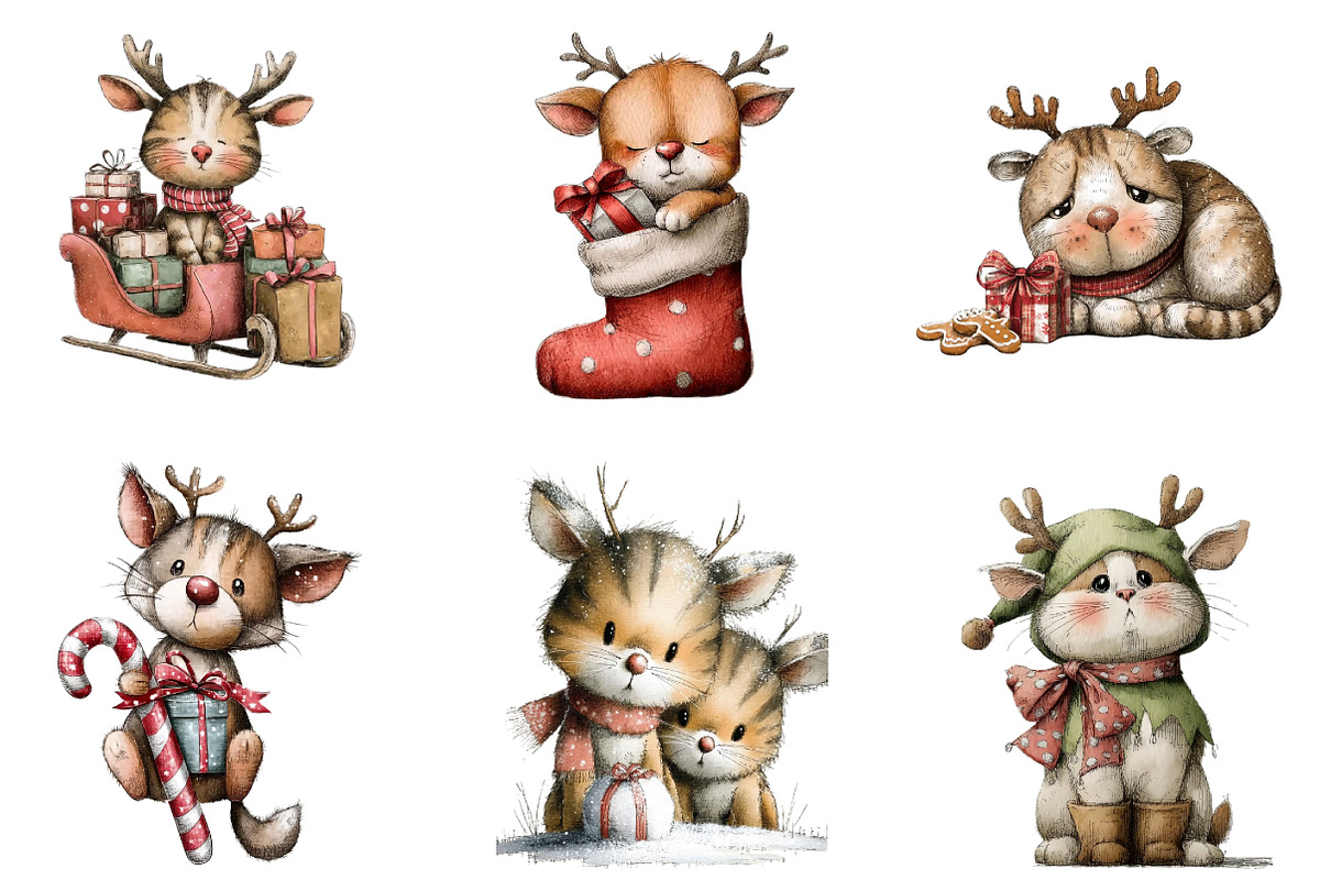 Cute Christmas Cat Clipart, an Illustration by DreamArtGraphic (Photo 3 of 5)