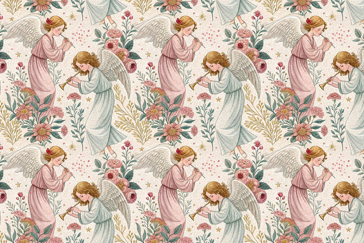 Angels and Vintage Flowers., a Pattern Graphic by Designs by Helen Trupak (Photo 9 of 14)