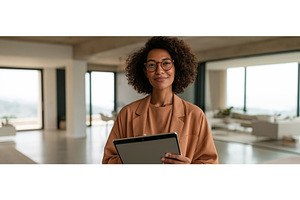 Confident Female Architect Holding, a Business Photo by piter.goskov