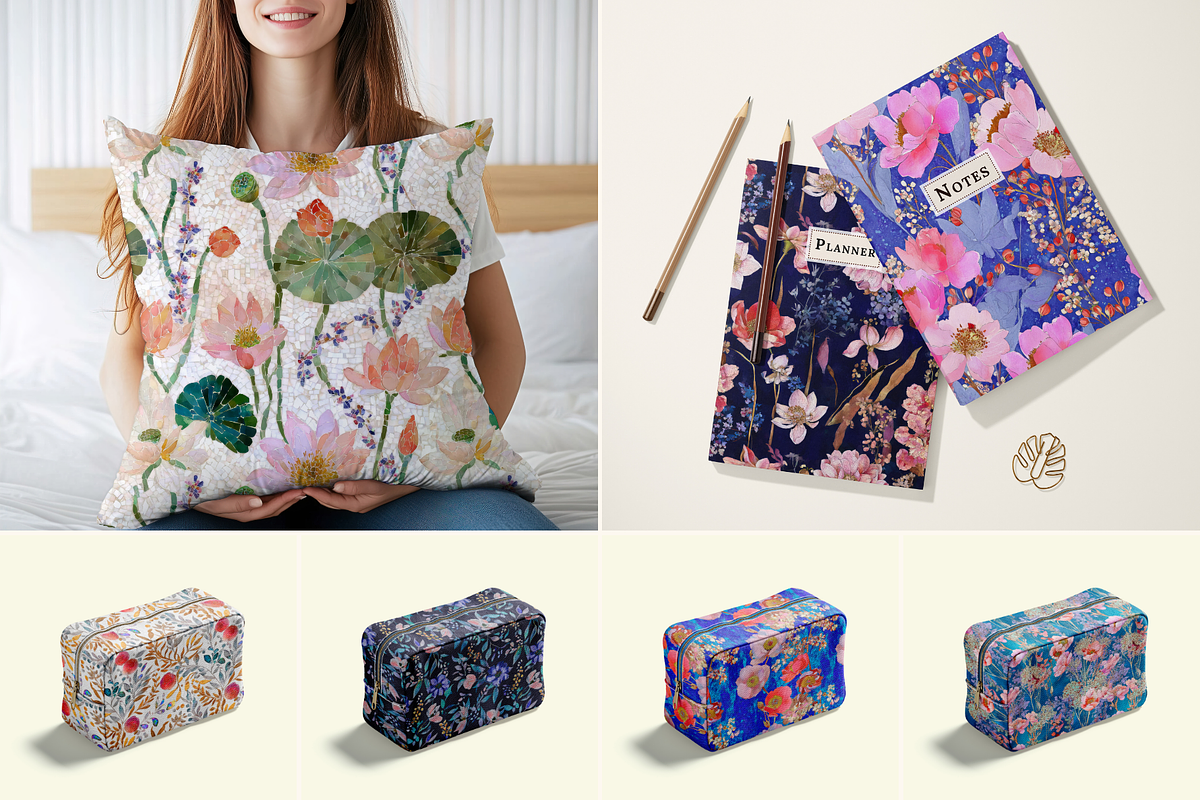 Mosaic Floral Seamless Patterns, a Pattern Graphic by Ninterints (Photo 8 of 21)