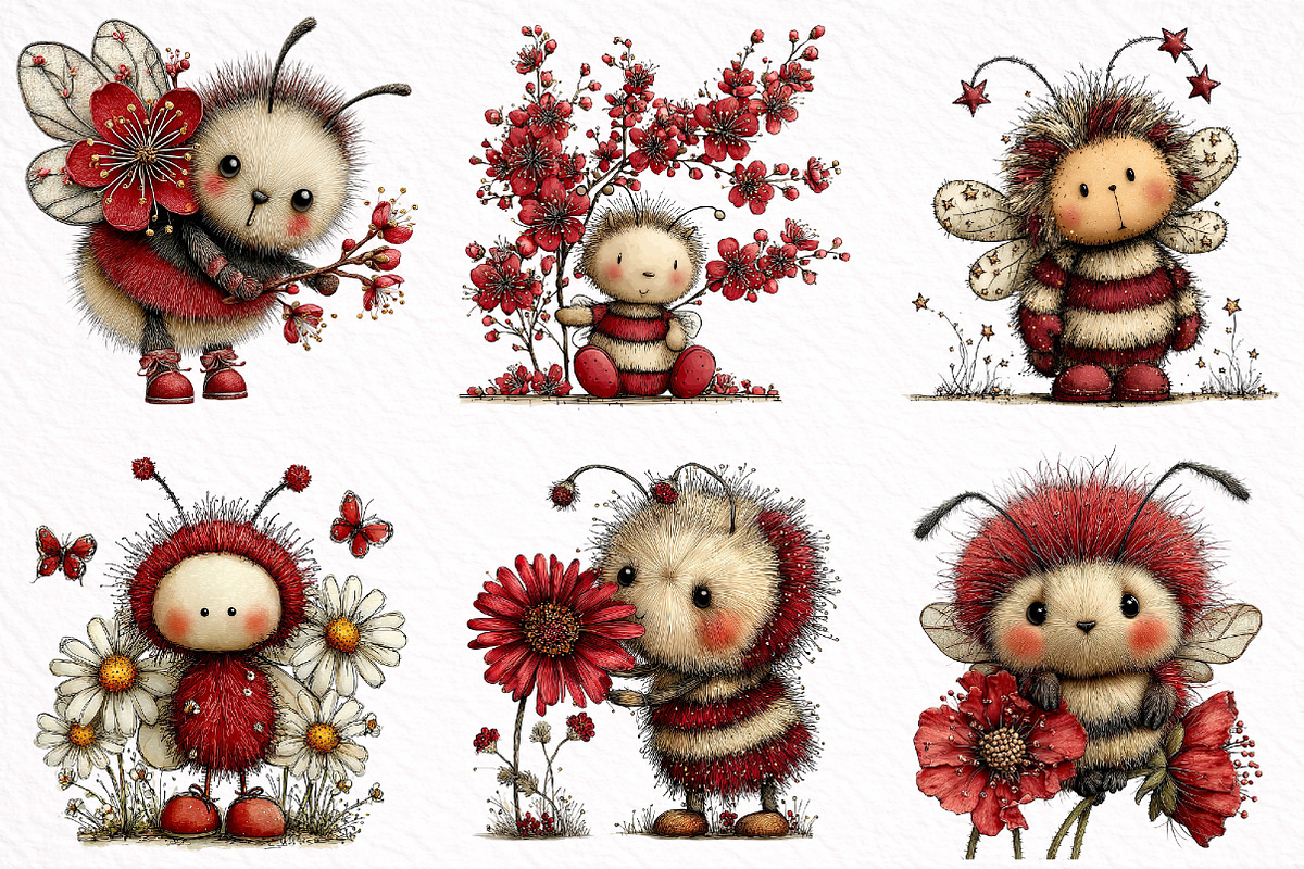 Whimsical Spring Bee Clipart PNG, an Illustration by DreamArtGraphic (Photo 2 of 8)
